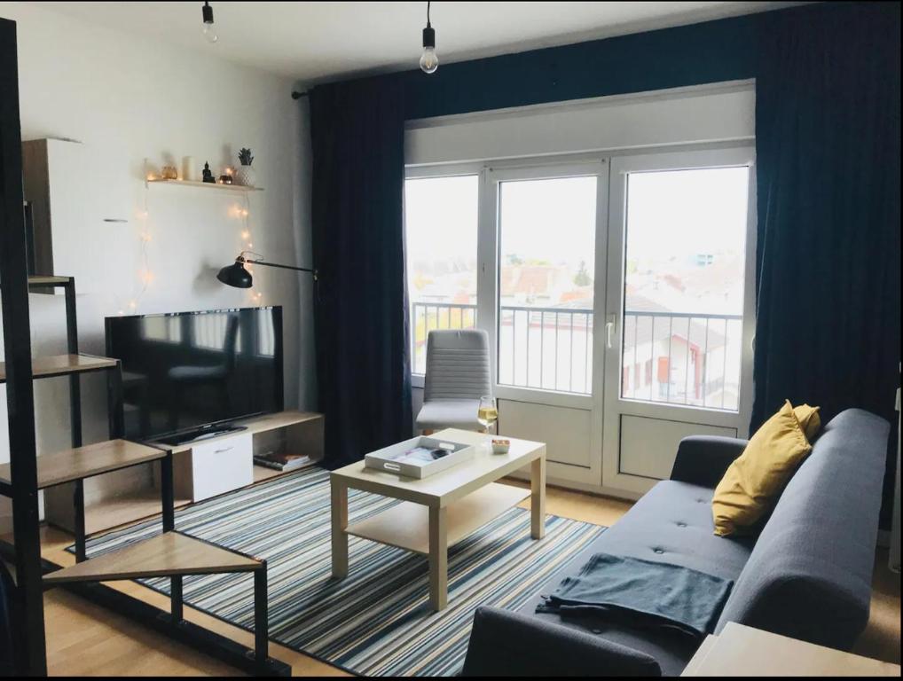 un soggiorno con divano e TV di Charmant appartement lumineux à Reims a Reims