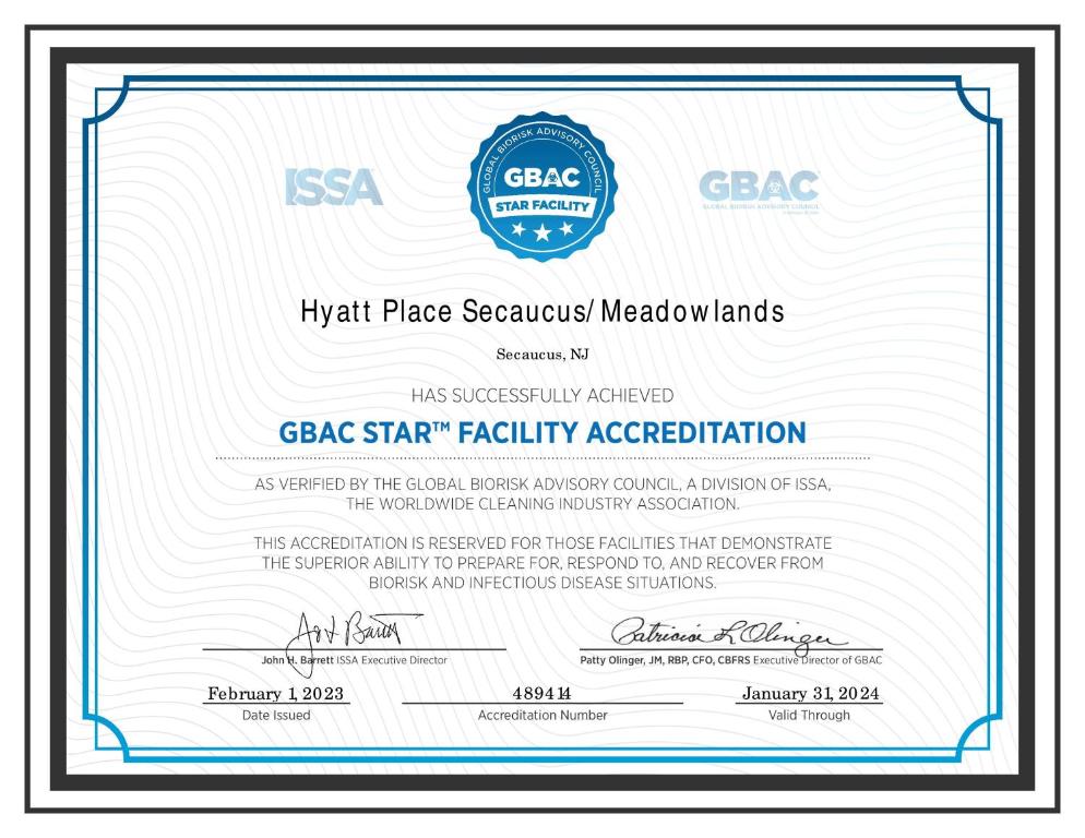 Certifikát, hodnocení, plakát nebo jiný dokument vystavený v ubytování Hyatt Place - Secaucus