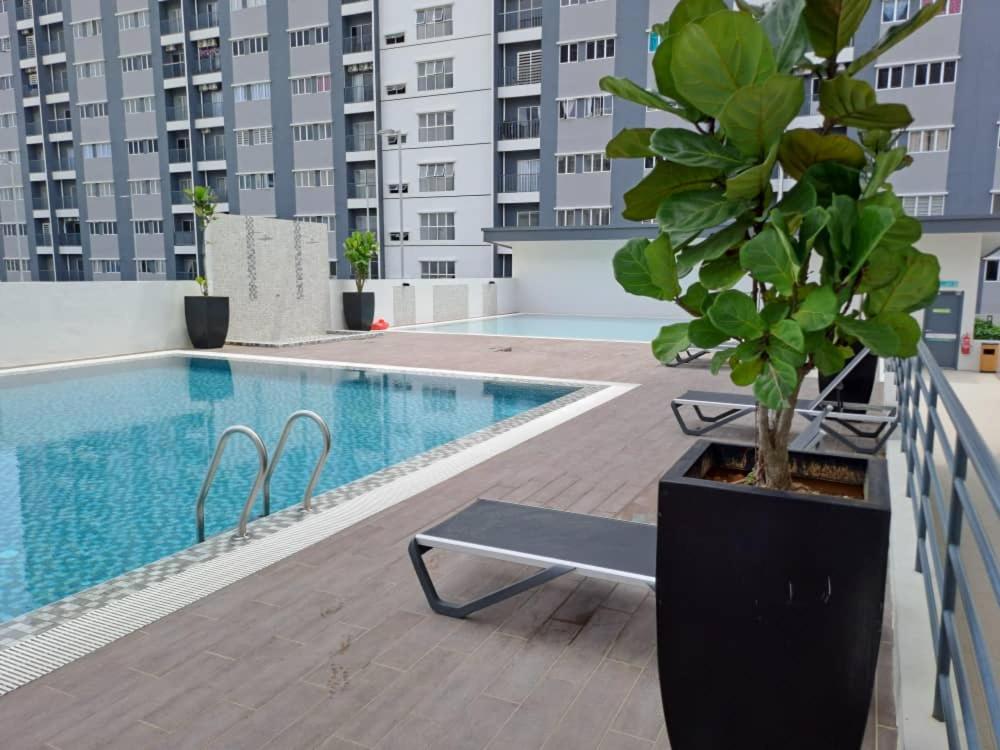 een potplant naast een zwembad bij İmpiana Homestay near PUTRAJAYA, CYBERJAYA, Musliem Only,WIFI,Netflix in Kampung Dengkil