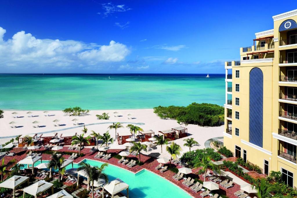 an aerial view of the resort and the beach at The Ritz-Carlton, Aruba in Palm-Eagle Beach