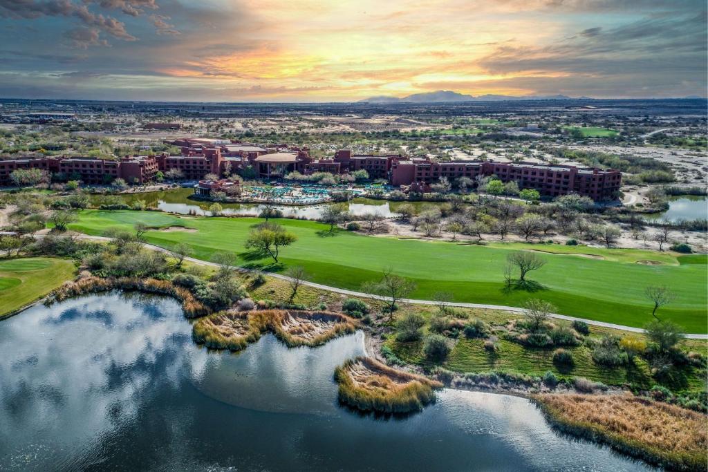 an aerial view of the golf course at the resort at Sheraton Grand at Wild Horse Pass in Chandler