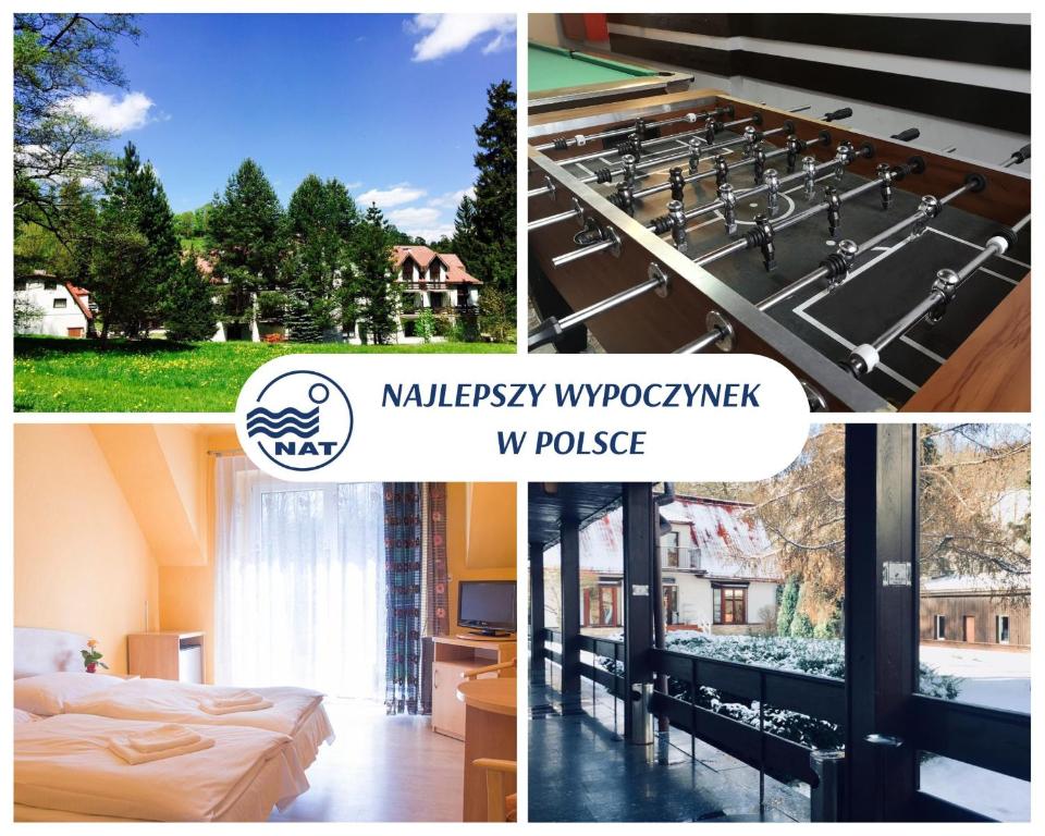 een collage van foto's van een hotelkamer bij OWR Relax - Hostel położony blisko atrakcji turystycznych in Szczytna