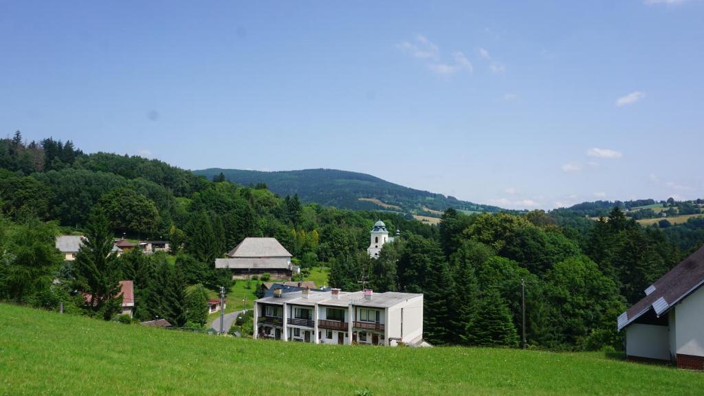 a house on top of a hill in a field at Cedron Apartments in Benecko