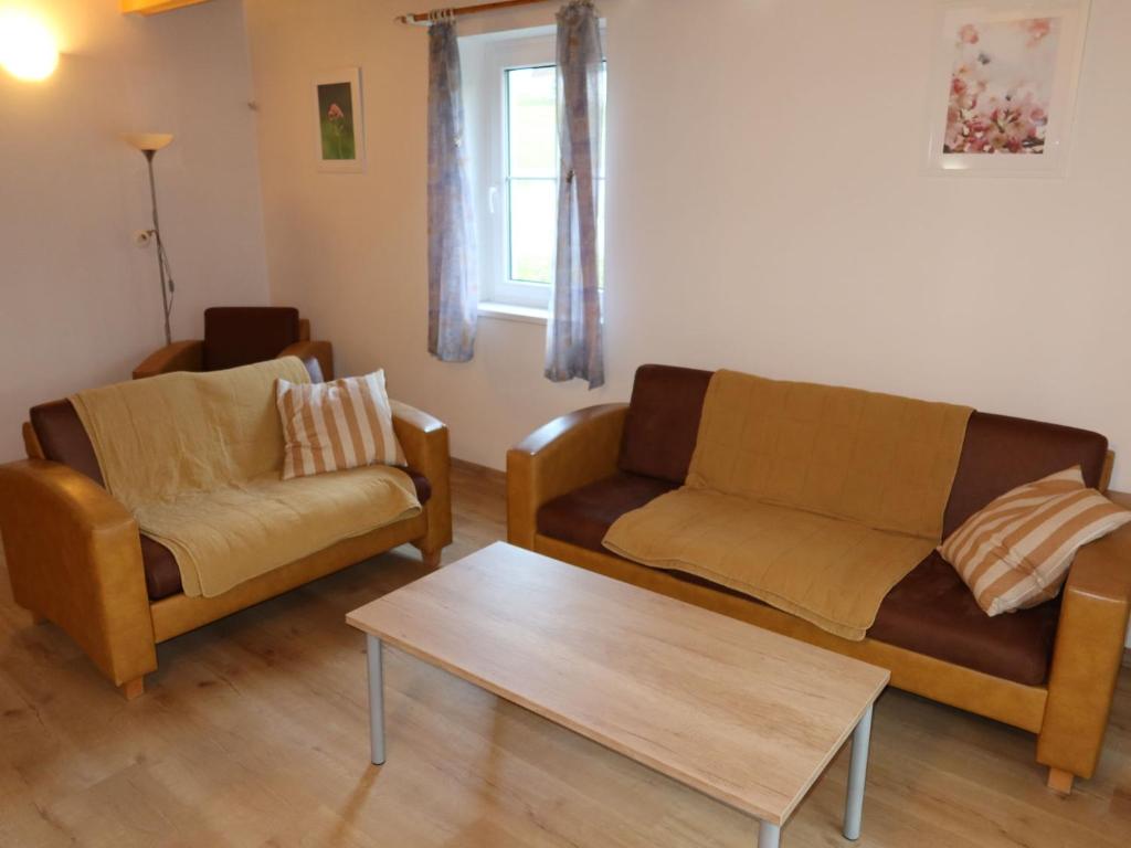 salon z 2 kanapami i stolikiem kawowym w obiekcie Holiday Home Holiday Hill 39 by Interhome w mieście Lauterwasser