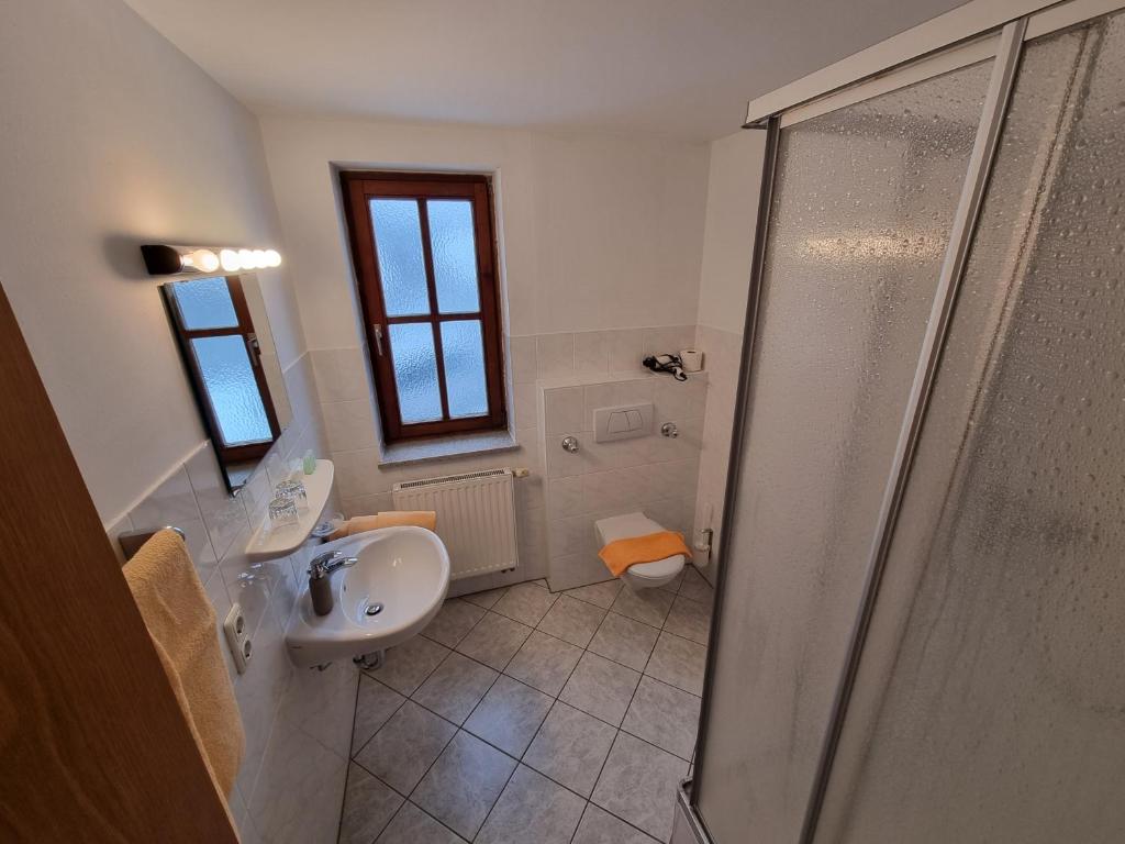 Koupelna v ubytování Hotel Pension Geiger