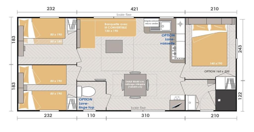 Plán poschodí v ubytovaní Mobile-Home 3 chambres Camping 4 étoiles Siblu