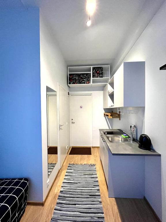eine Küche mit einer Spüle und einer Arbeitsplatte in der Unterkunft Savi Apartment 3 in Pärnu
