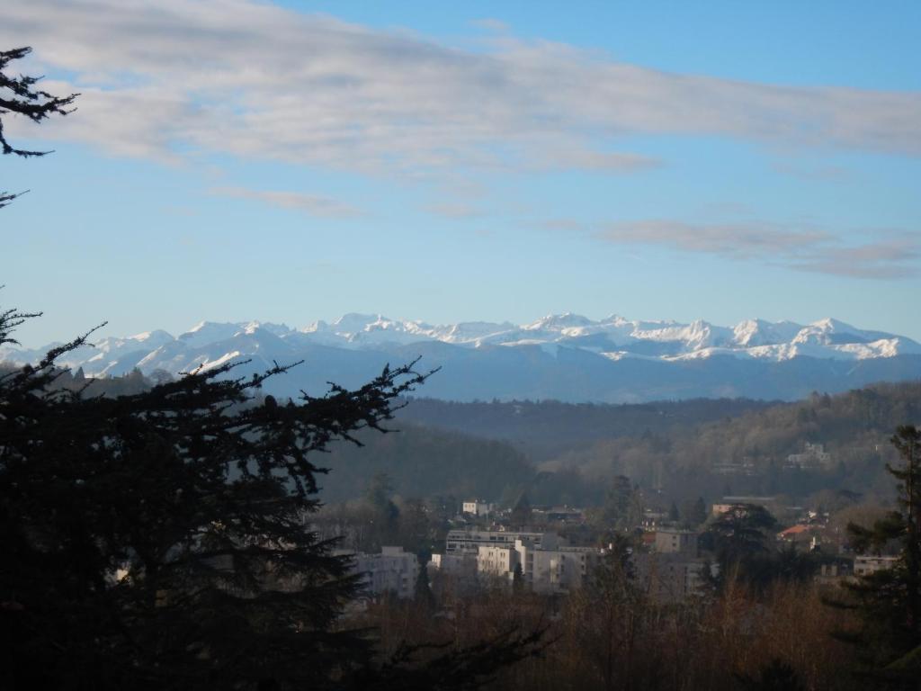 - une vue sur une ville avec des montagnes enneigées dans l'établissement Studio Quartier Château - Wifi - Garage individuel à clé - Electroménager complet, à Pau