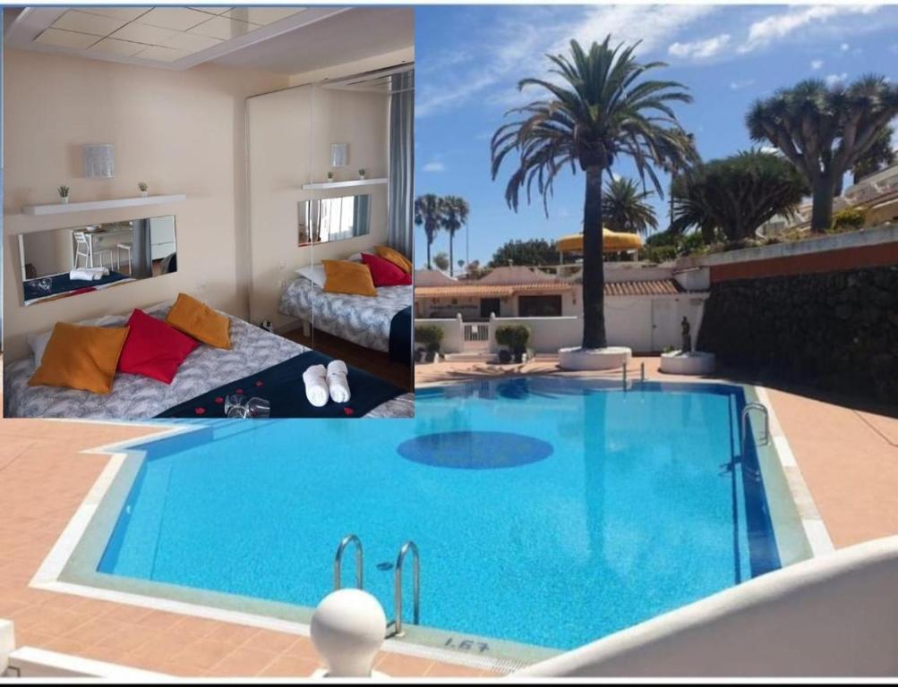 a collage of two pictures of a swimming pool at Teide & Mar Vistas in Tacoronte