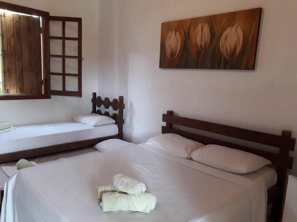 桑塔納杜里亞奇的住宿－Nova Pousada Sollaris - Coração da Serra do Cipó - MG，客房设有两张床和窗户。