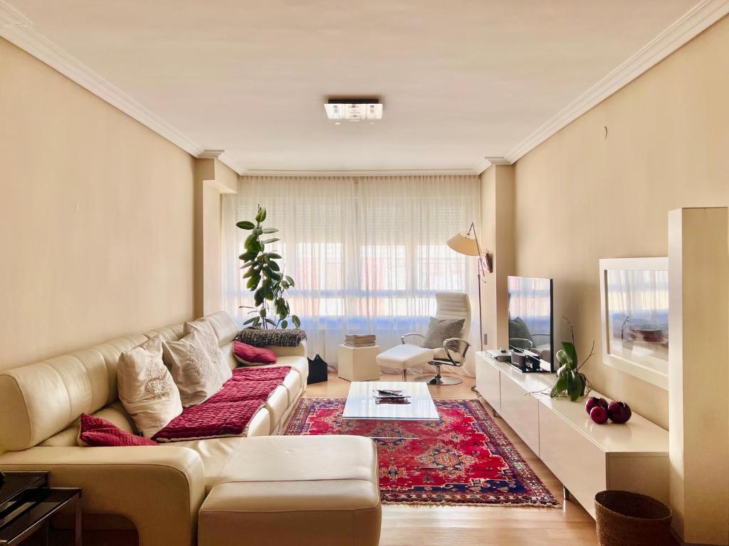 een woonkamer met een bank en een tv bij Housingleon Ordoño II in León