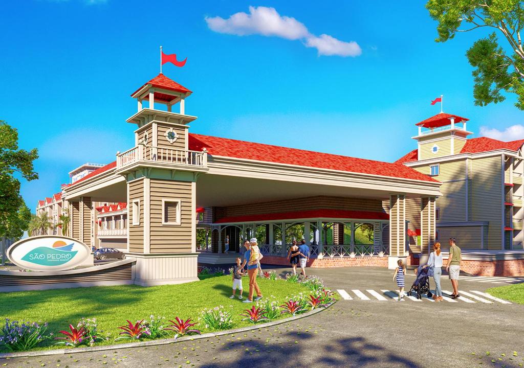 a rendering of a building with people in front of it at São Pedro Thermas Resort Oficial in São Pedro