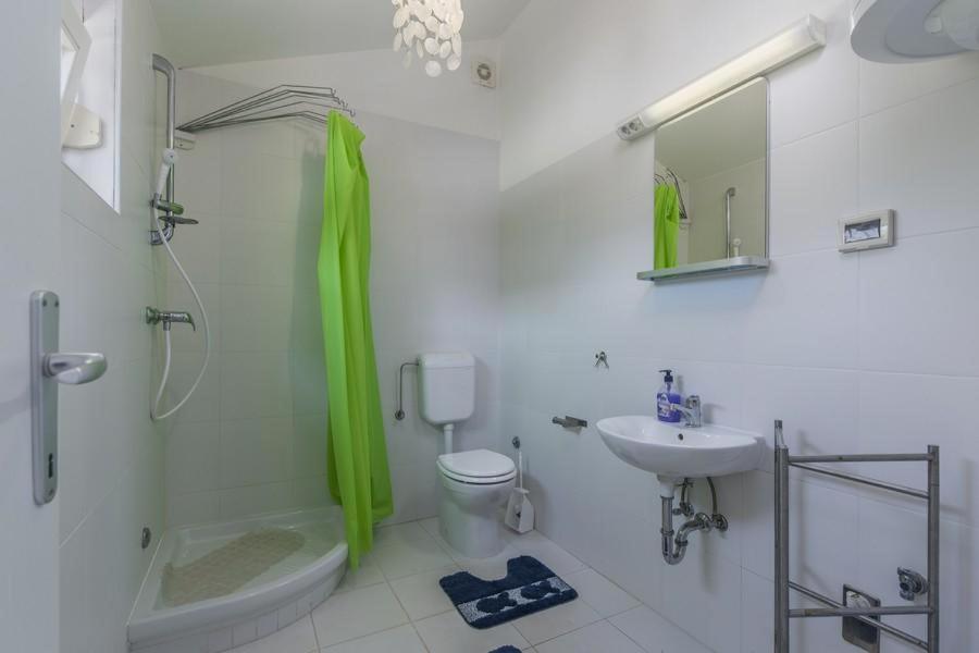 łazienka z prysznicem, toaletą i umywalką w obiekcie Holiday Home Bianca w mieście Novigrad