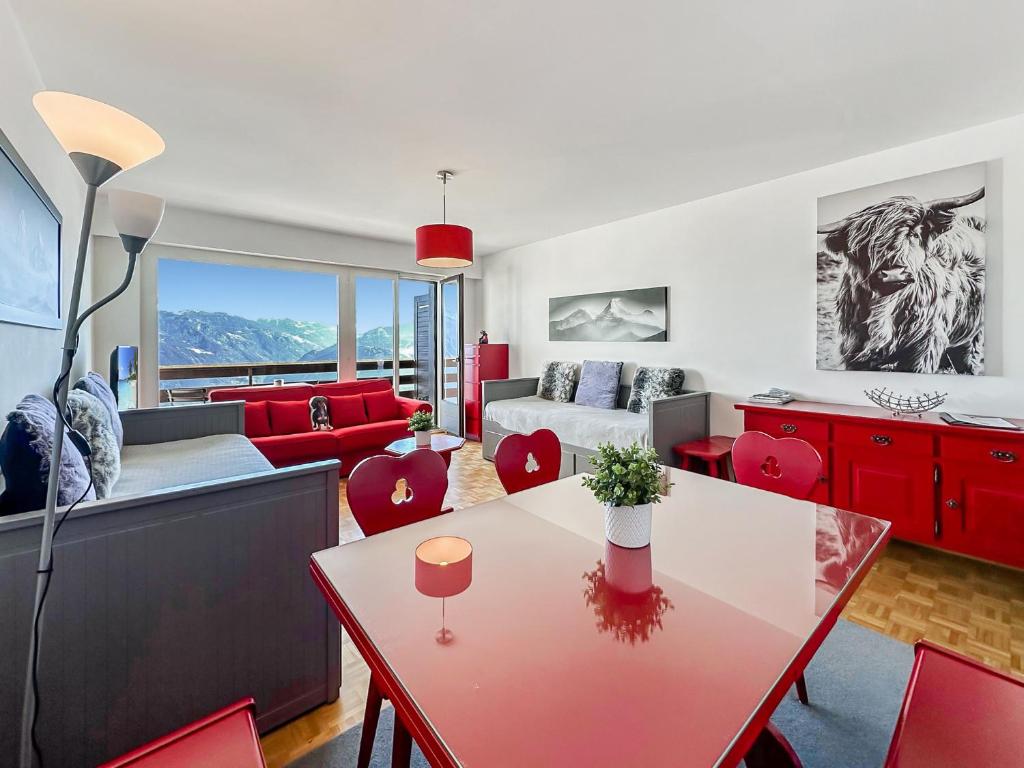 Χώρος καθιστικού στο Pied-à-terre in Crans-Montana, pool and view - Swiss Alps