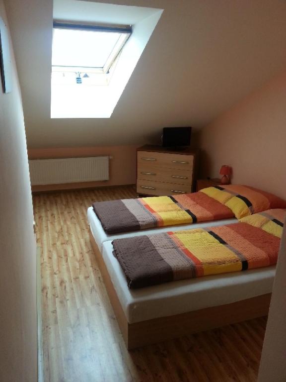 sypialnia z łóżkiem i świetlikiem w obiekcie Privat Bohemia w mieście Šatov