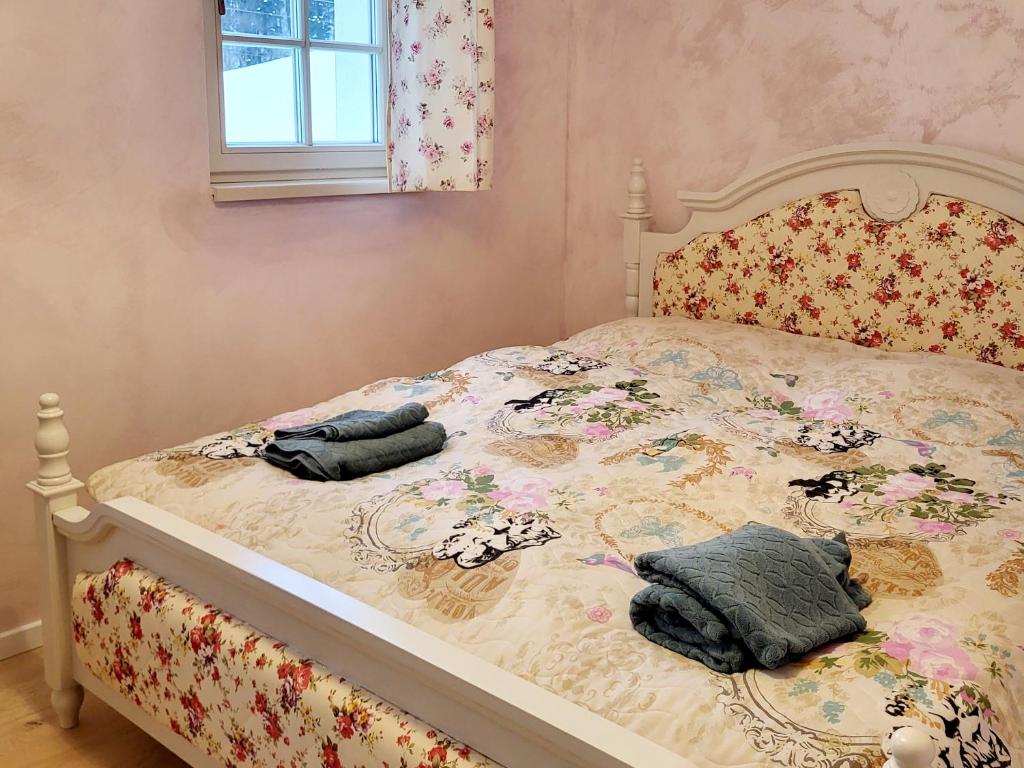 1 dormitorio con 1 cama con 2 almohadas en Apartmán provence Bystrá Chopok 2 en Bystrá