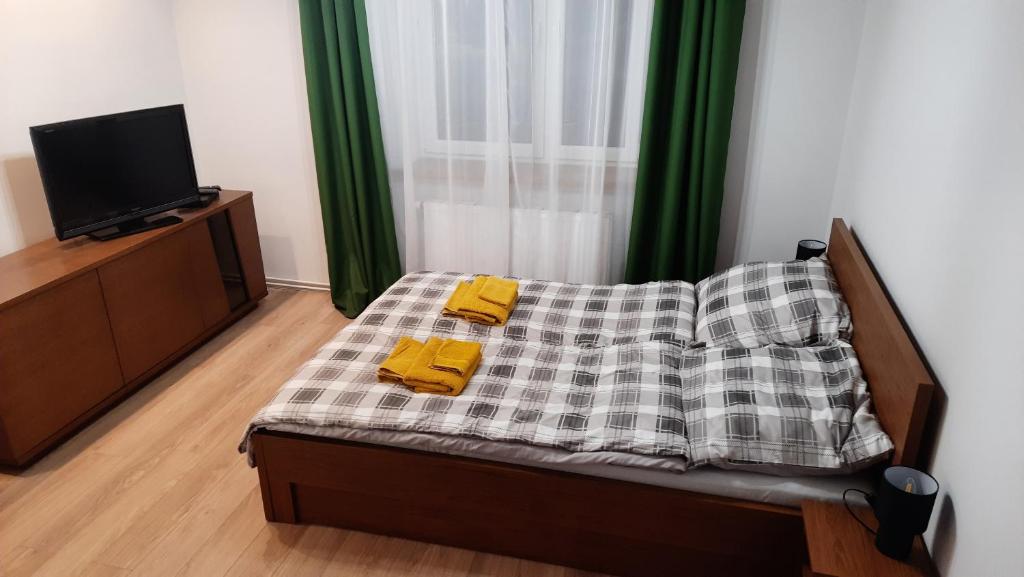 Säng eller sängar i ett rum på Apartament Wierzbowa, 10 minutes from Katowice center, free WiFi