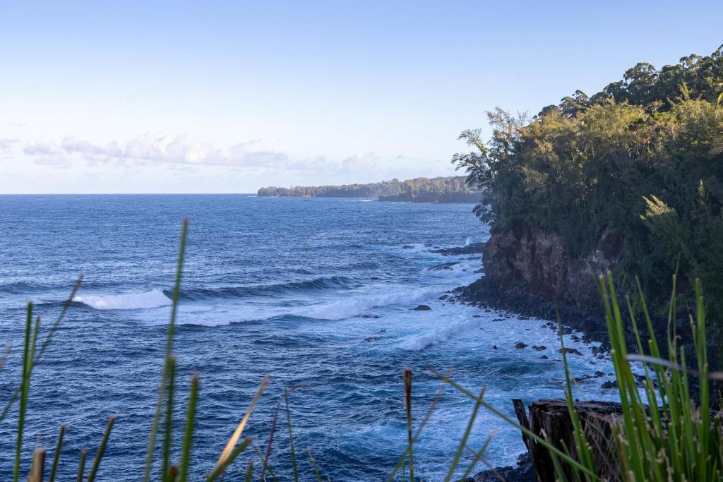 a view of a body of water with waves at Hale Laule'a at Opihi Point - Oceanfront, Gated Estate in Hakalau