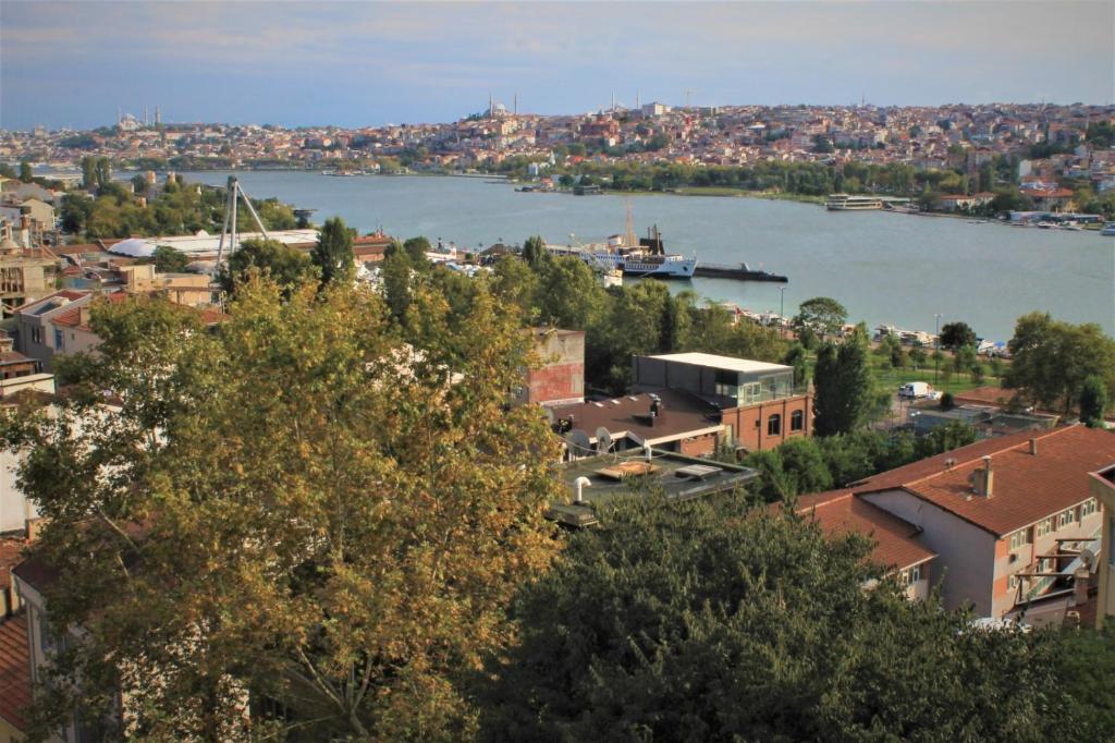 widok na miasto z dużym zbiornikiem wody w obiekcie Beyoglu apartment with great view w Stambule