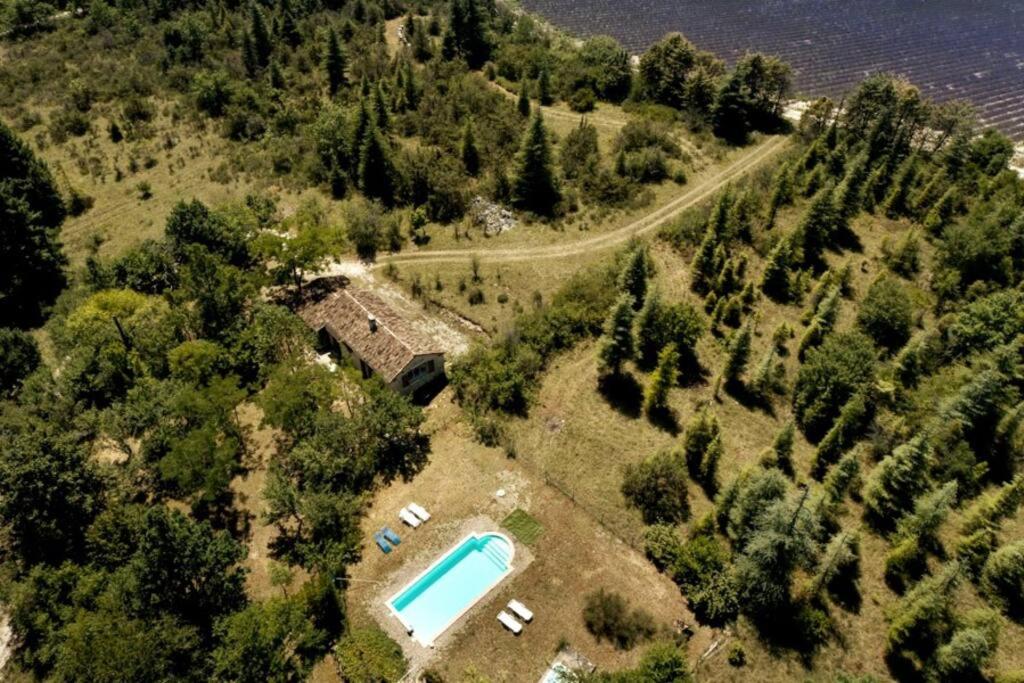 an aerial view of an estate with a swimming pool at Gîte La Bergerie - Piscine - Jacuzzi - Paisible - Montcuq en Quercy blanc in Montcuq