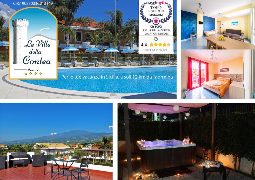 a collage of photos with a sign for a hotel at Le Ville della Contea -Vacation rentals in Mascali