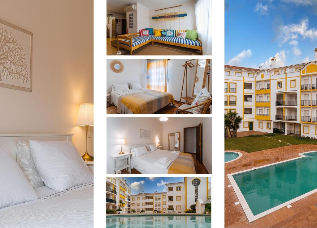 un collage de fotos de un hotel con piscina en Maria Sabe Tudo - Santa Cruz en Santa Cruz