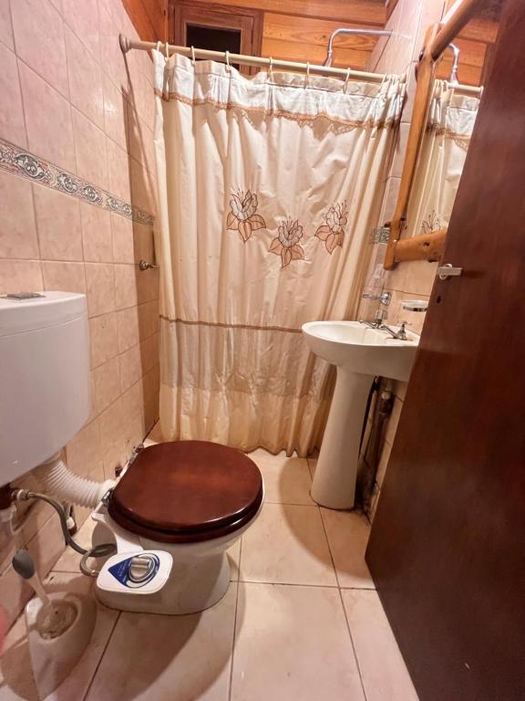 a bathroom with a toilet and a sink at Cabaña in La Rioja