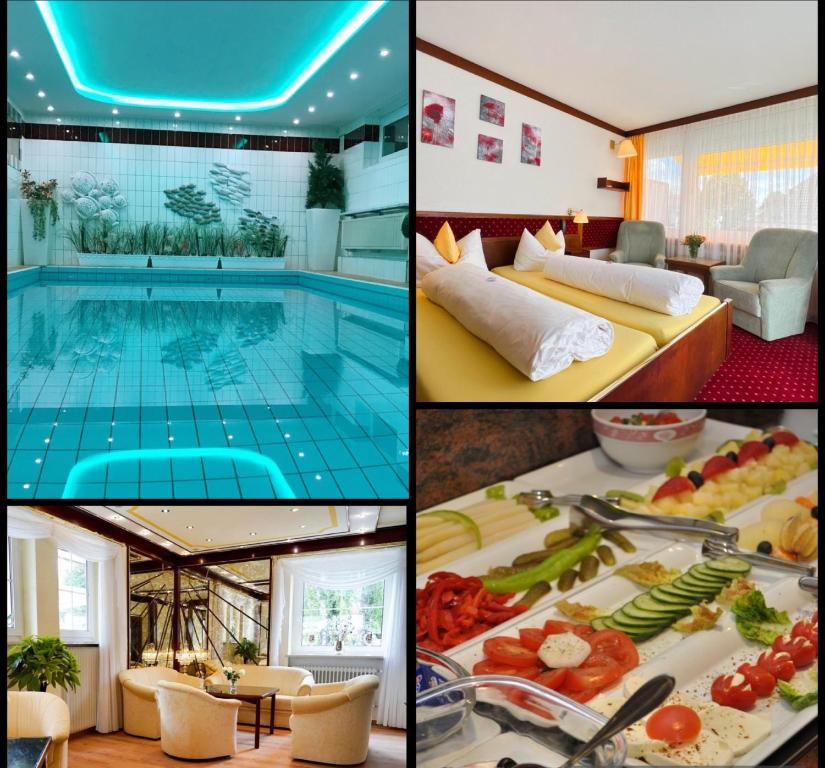 un collage di foto di un hotel con piscina di Kurhotel Wiedenmann a Bad Wörishofen