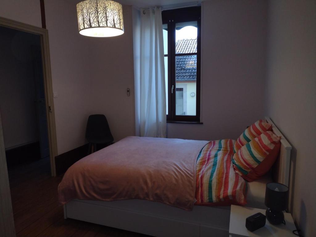 a bedroom with a bed and a window at Appartement 1er etage proche des Termes in Bourbonne-les-Bains
