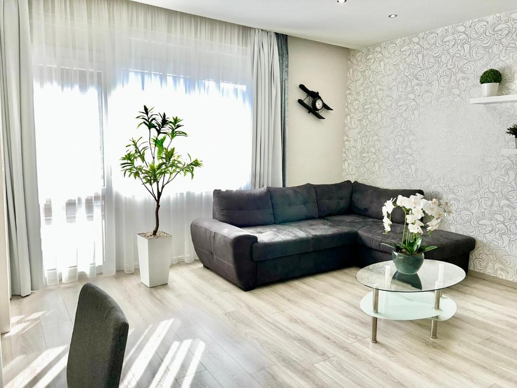 a living room with a couch and a table at Downtown Dream Apartmans in Szeged