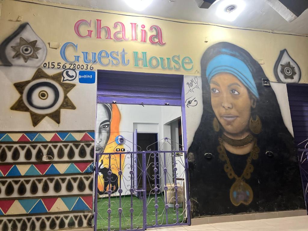 un mural de una mujer en una casa de huéspedes en Ghalia Guest House en Asuán