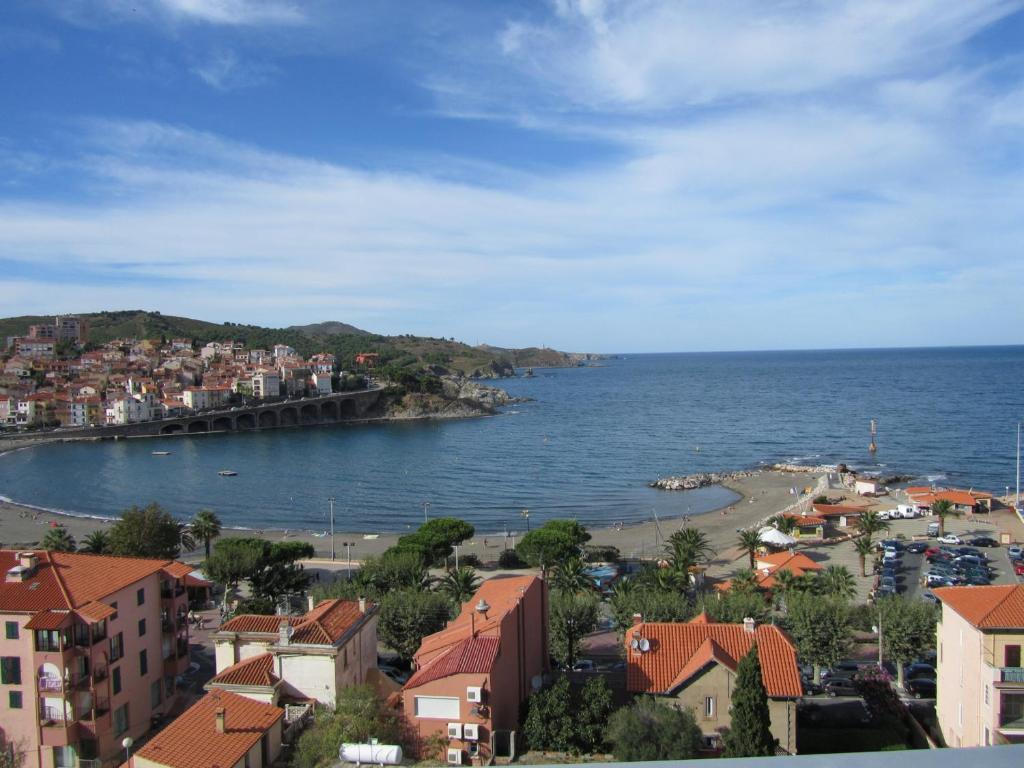 Elle offre une vue sur la ville et l'océan. dans l'établissement Studio face à la mer avec terrasse et parking - FR-1-309-44, à Banyuls-sur-Mer