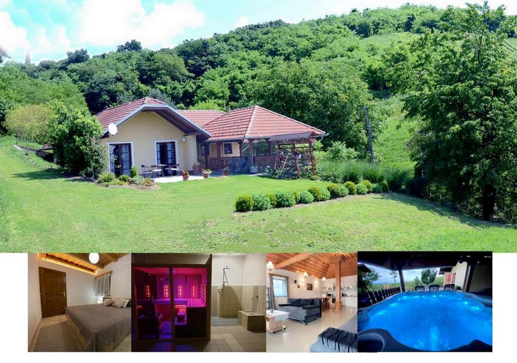 two pictures of a house and a pool at Apartment Feher Lendava in Lendava