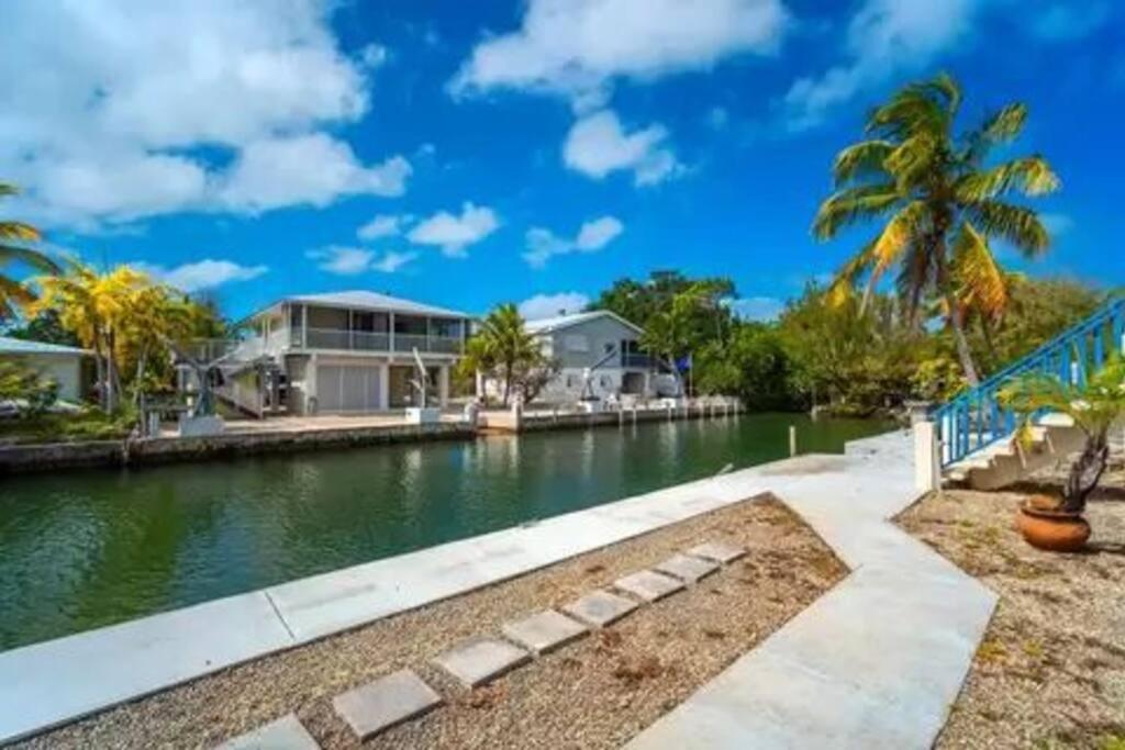 una casa junto al agua con una palmera en Boater's Dream House on the water 150' of Sea Wall, en Big Pine Key