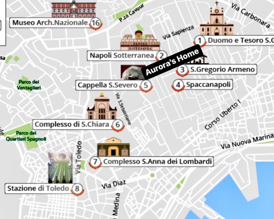um mapa dos pontos turísticos de Sarajevo e outras atrações em Aurora's Home em Nápoles