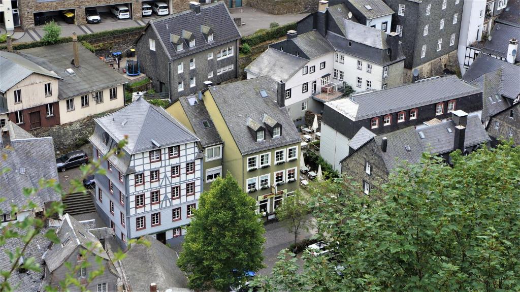widok na miasto z budynkami i drzewami w obiekcie Hotel Alt Montjoie w mieście Monschau