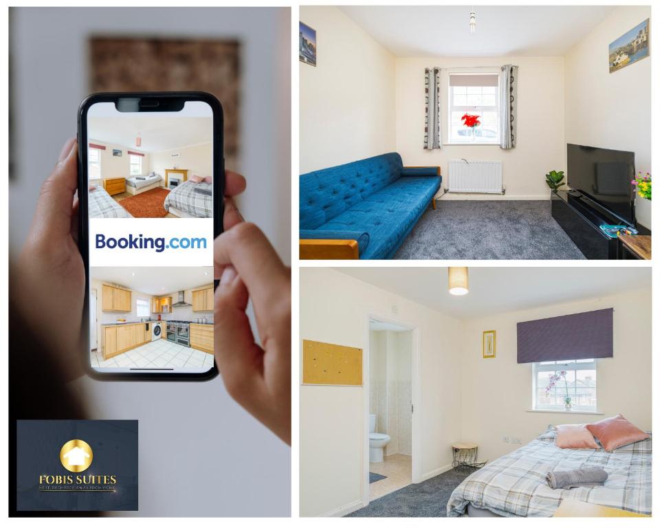 a collage of three pictures of a room at 4 Bed Monthly Discount Family Contractors Business By Fobis Suites Short Lets & Serviced Accommodation Hatfield in Hatfield