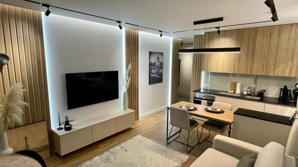 TV tai viihdekeskus majoituspaikassa Luxury 2-room apartment in Praga-Północ Port Praski