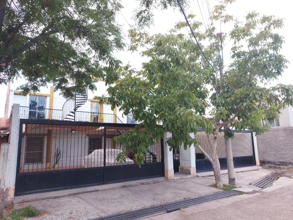 un edificio con balcón con un perro en una jaula en Departamento G Cruz - Talca 1 con cochera en Godoy Cruz