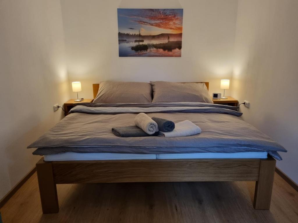 Postel nebo postele na pokoji v ubytování Apartmán U Bašty
