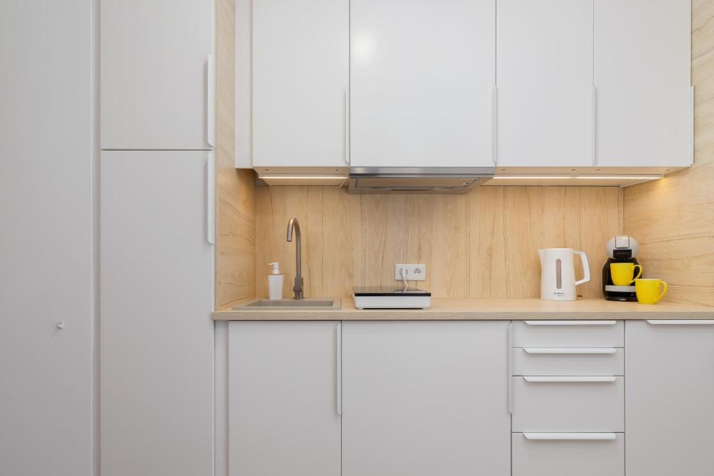 Kuchyňa alebo kuchynka v ubytovaní Saska Blu Studios Premium by Noclegi Renters