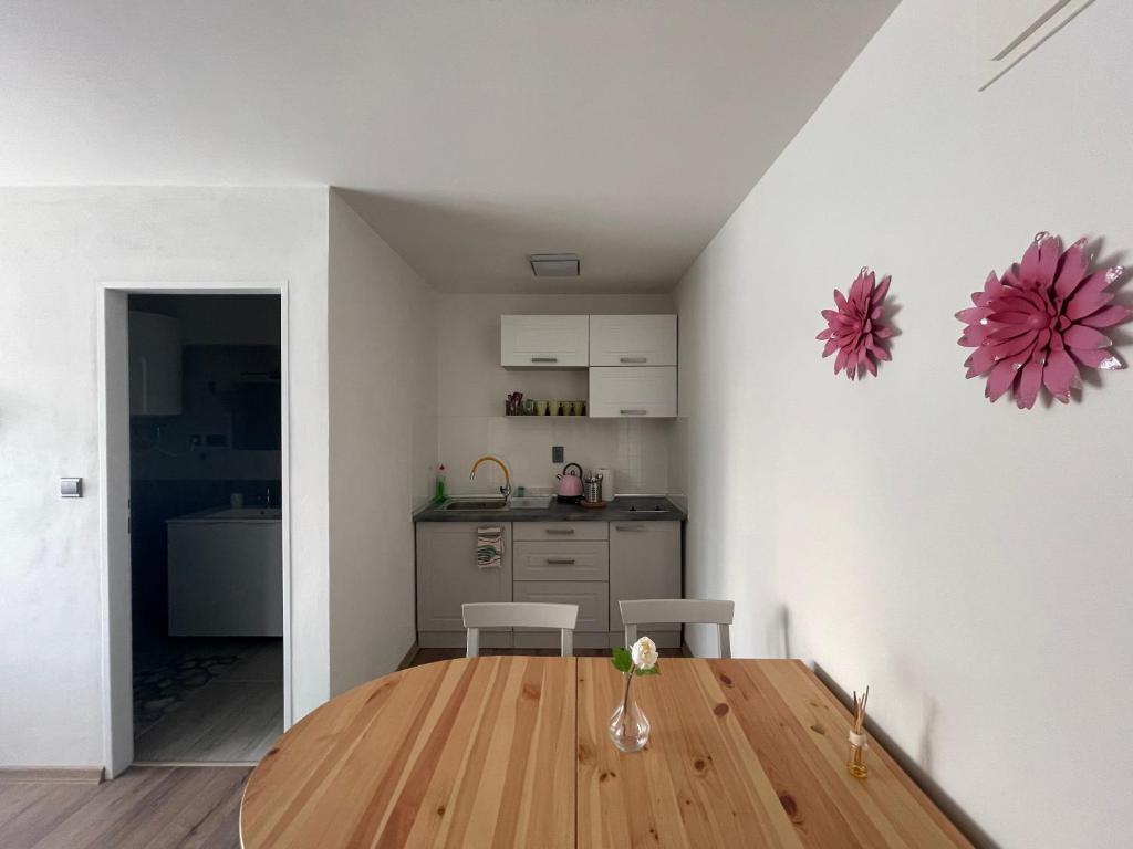 Kuchyň nebo kuchyňský kout v ubytování Apartmány Prostřední