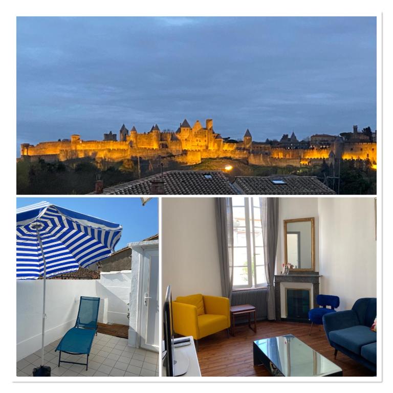 un collage de photos avec vue sur une ville dans l'établissement La belle Histoire, à Carcassonne