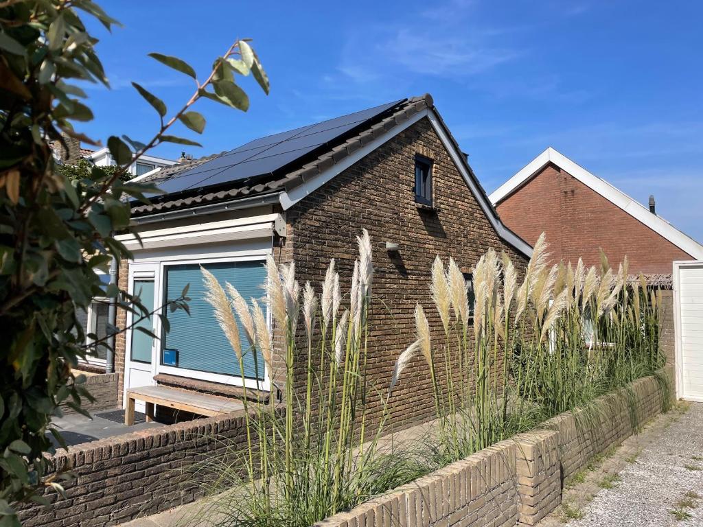 a house with a solar roof and tall grass at ZeeBedStay in Noordwijk aan Zee