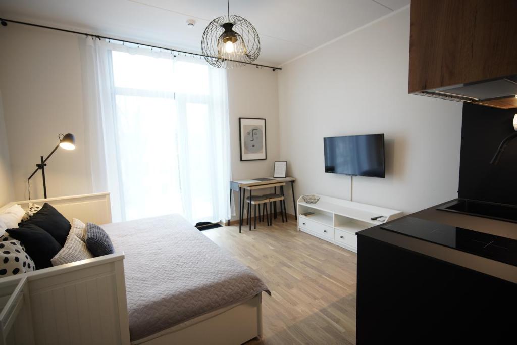 TV a/nebo společenská místnost v ubytování Riia Kvartal Apartment