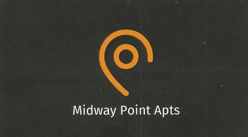 ein gelbes Symbol auf schwarzem Hintergrund mit den Worten Apps in der Mitte in der Unterkunft Midway Point Apts in Iraklio
