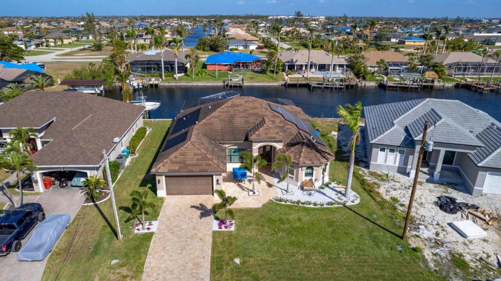 an aerial view of a house with a marina at Villa Antonia in Cape Coral