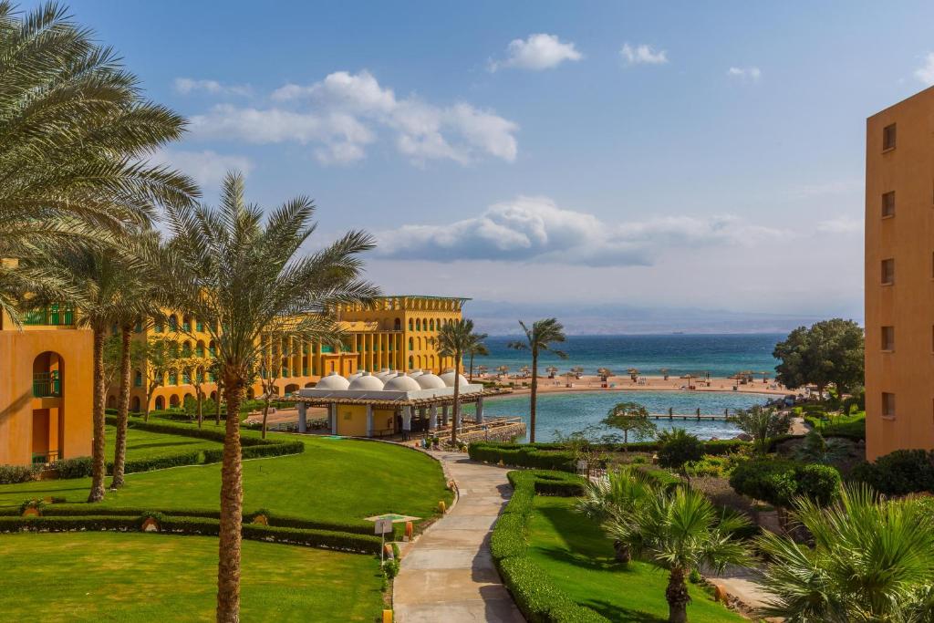 a view of the resort and the beach at Strand Beach Resort in Taba
