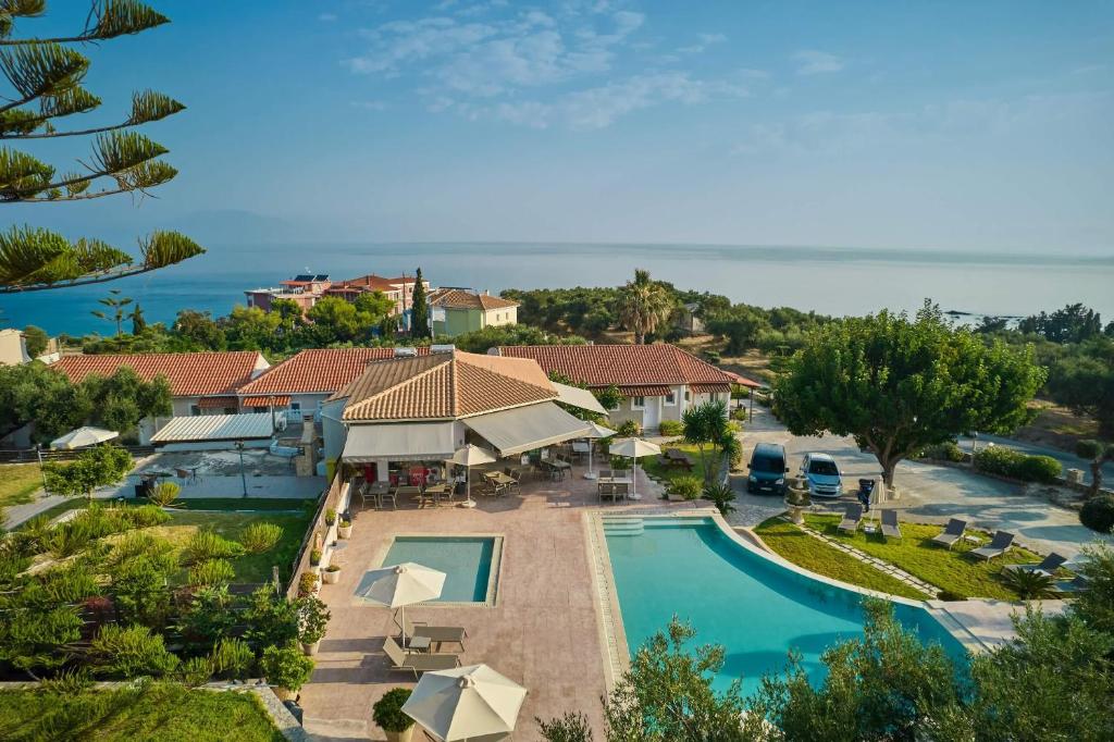 an aerial view of a resort with a swimming pool at Ionian Aura in Tsilivi
