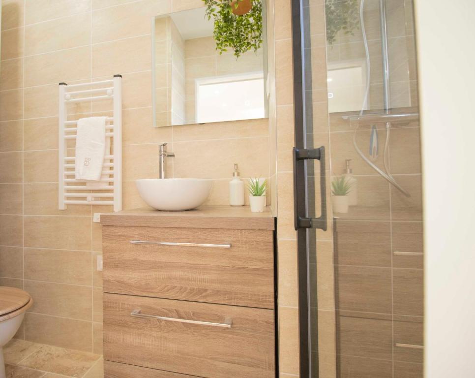 a bathroom with a sink and a shower at CHESSY Chambre indépendante DISNEY GIARDINO DELLA FELICITA in Chessy